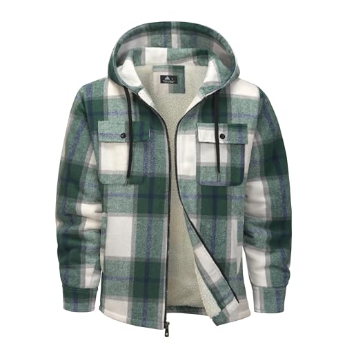 ZITY Veste pour homme à carreaux rembourrée avec capuche et fermeture éclair Veste en flanelle...