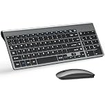Wireless Keyboard and Mouse Ultra Slim Combo, TopMate 2.4G Silent Compact USB 2400DPI Mouse and Scissor Switch Keyboard Set with Cover, 2 AA & 2 AAA Batteries,for PC/Laptop/Windows/Mac - Gray Black