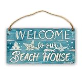 APTMBKY Welcome to Our Beach House Sign - Vintage Wooden Sign For Deck, Home, Beach House, Patio, Bar, Farmhouse 5 x10 Inch, 13x25cm