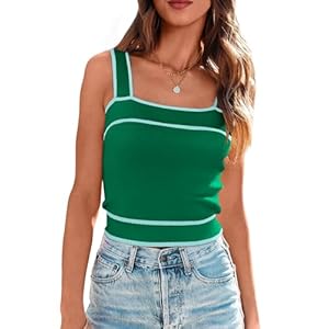 NALANISA Women’s Trendy Summer Square Neck Crop Tank Tops 2025 Casual Color Block Knit Sleeveless Slim Fit Y2k Cami Shirts