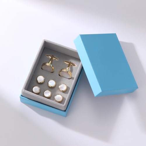 Mens Cufflinks and Tuxedo Shirt Studs Set with Gift Box Cuff Links Tuxedo Studs Business Wedding Groomsman Gifts2