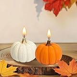Mesiiloly Thanksgiving Candles Fall Scented Candle Gift Set 2 Pack, Mini Pumpkin Shaped Spice Candle, Pumpkin Scented Soy Wax for Autumn, Halloween & Thanksgiving Home Decor (Orange White)
