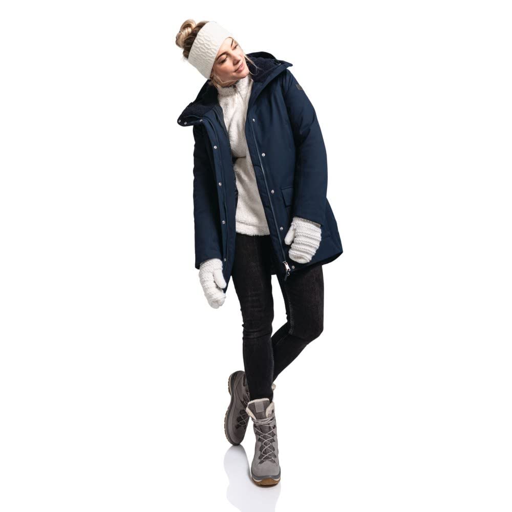 Schöffel Damen Ins. Parka Rotterdam L wind- und wasserdichter Damen Parka mit verstellbarer Taille, Wintermantel mit 4-Wege-Stretch und Teddyfutter