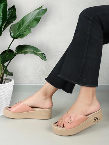 Image of Carlton London women's Flatform Comfortable Slide Sandals with Buckle