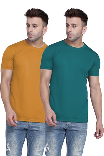 Image of TQH Men Dri Fit Polyester Half Sleeve Round Neck Multicolor t Shirts - Combo Set of 2