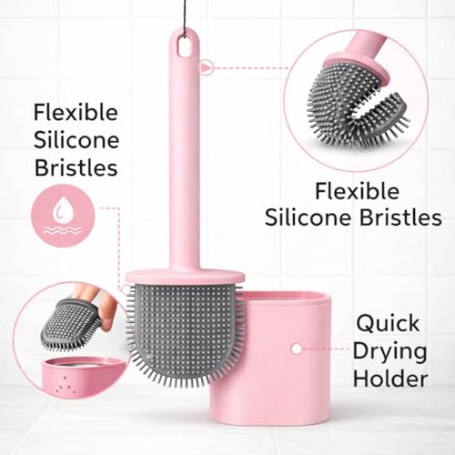 Image of Silicone Toilet Cleaning Brush Bathroom Cleaning Accessories Toilet Brush with Holder Stand Commode Cleaning Brush Closet Cleaning Brush Pot Cleaner Brush