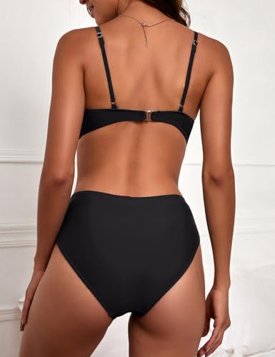 Tainehs Women's Push Up Two Piece Bikini Sets Twist Front Spaghetti Straps V Neck Swimsuit Ruched Mid Waist Bathing Suit3