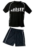 Coole-Fun-T-Shirts Trikotset Fussball Evolution Kinder Trikot + Hose schwarz-schwarz, 158-164