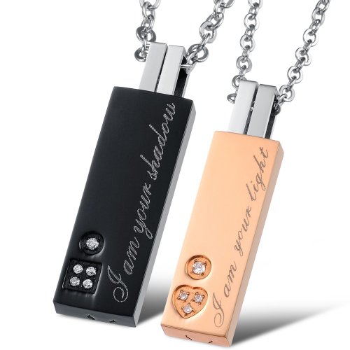 Stayoung Jewellery Encanto Parejas Acero Inoxidable I Am Your Light Forma de USB Colgante Collar, Color Negro/Oro Rosa