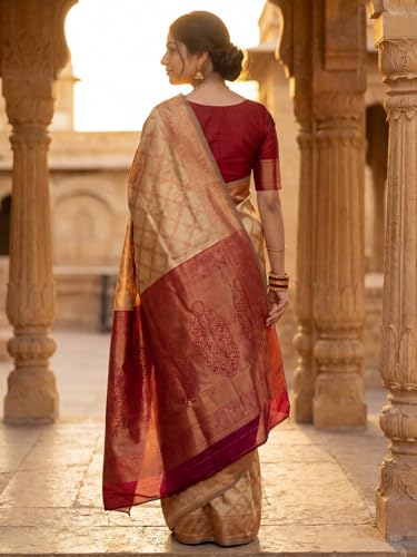 Image of AKHILAM Women's Kanjivaram Woven Soft Silk Saree With Blouse Piece