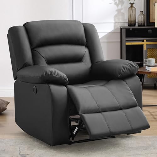 Image of EBELLO Classic Power Recliner Chair, Faux Leather Oversized Electric Overstuffed Chair with Thicked Cushion and Back, Single Sofa with Comfortable Armchair, Black, 2Pcs