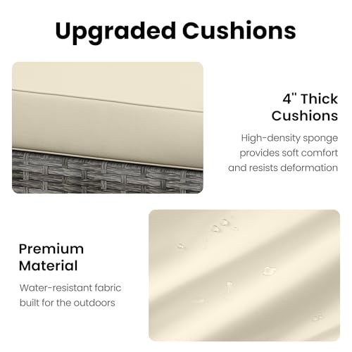 FansaFurn 7-Piece Modular Patio Furniture Set, Wicker Outdoor Sectional Sofa with Cushions and Coffee Table, All Weather Patio Conversation Sets for Porch Balcony Backyard, Beige