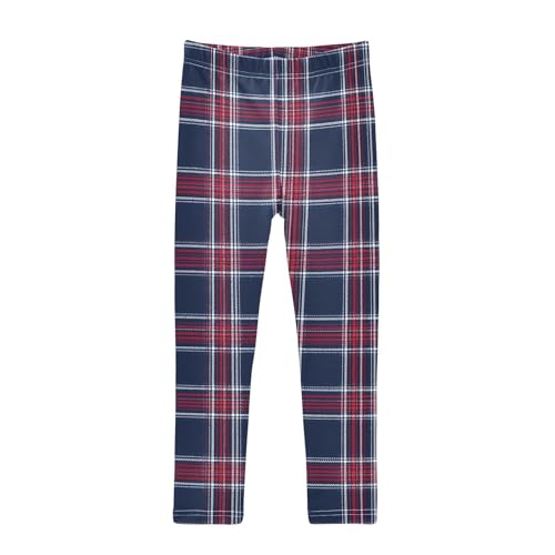 Girls Leggings Red Blue Tartan Plaid Kids Length Leggings Pants Toddler Athletic Soft Tights Trousers 4T