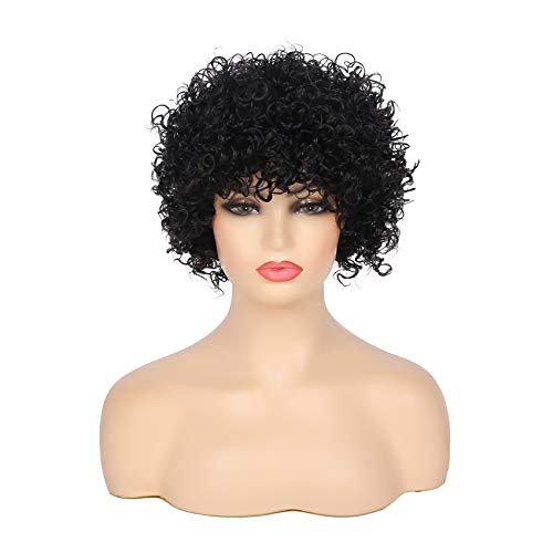 Swiking Short Afro Curly Wig For Black Women Hair Kinky Wigs With Bangs Synthetic Heat Resistant Cosplay Wigs Natural Looking Wigs(Black) #TOP1