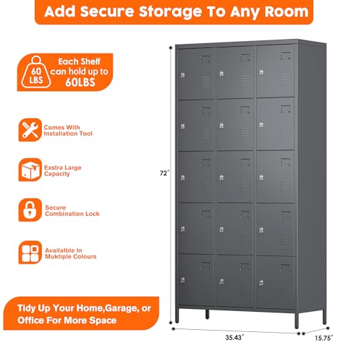 JAORD Metal Lockers with 15 Doors, 72