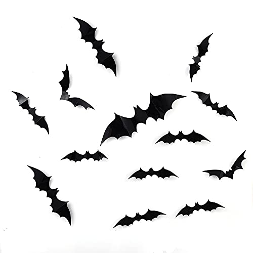 AOOF Bat Applique Black bat, 60 3D Halloween Bats, Used for Halloween Decoration and Outdoor Carnival, Party Supplies Bats in 4 Different Sizes Black