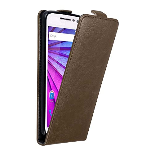 Cadorabo Hülle kompatibel mit Motorola Moto G3 Flip Design aus Premium Kunst Leder Flip Klappbare Stoßfeste Magnetische Cover Hülle für Motorola Moto G3 Tasche in Braun