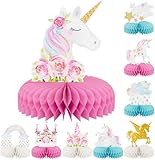 Adeyoo 9 PCS Unicorn Rainbow Honeycomb Centerpieces,Unicorn Centerpiece for Table Birthday Party Decorations Pastel Table Topper Centerpiece for Girls Princess Theme Birthday Baby Shower Party Decor