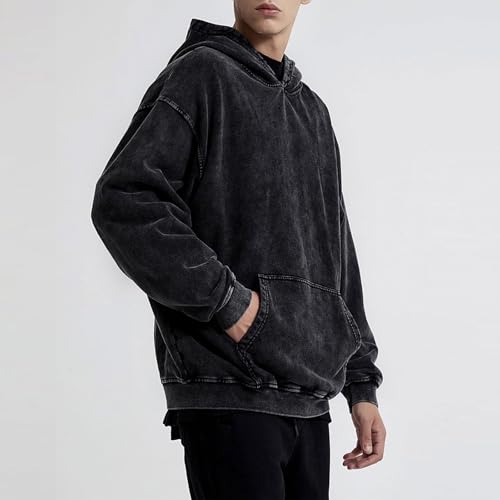 Oversized Acid Wash Vintage Hoodie Men Cotton Heavyweight Baggy Trendy Streetwear Hooded Sweatshirt Basic Pullover3