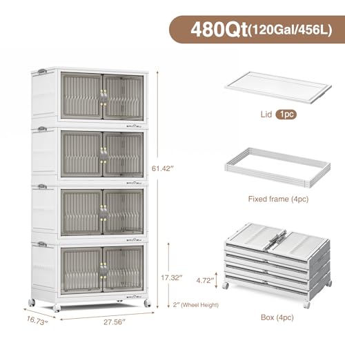 Image of BROVIEW 480Qt Stackable Storage Bins with Lid for Home Dorm, 4Pack White