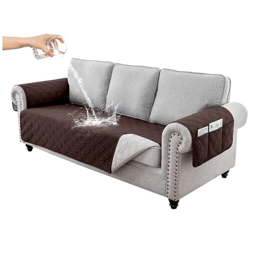 WJHDWYD Funda de sofá de 1 Plaza, Impermeable, Antideslizante, con Bolsillo Lateral, Lavable, for Proteger a bebés y Mascotas.(F,3 Seater)
