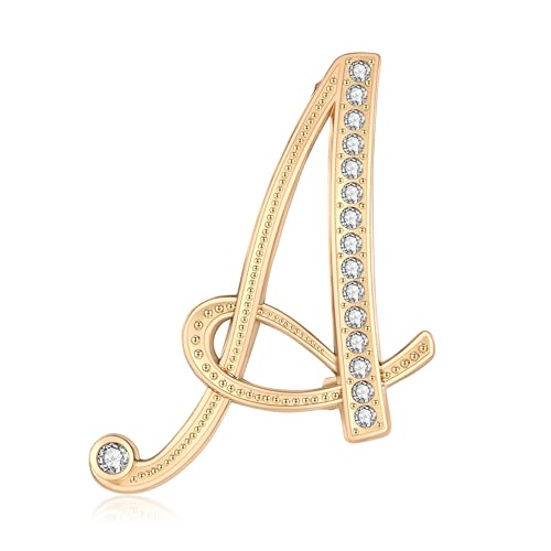 Image of Rhinestone Initial Brooch Pin for Women, Alphabet Gold Letter Brooch A-Z with Crystal, Metal Pin for Hat Bag Dress Suit Accessory for Men