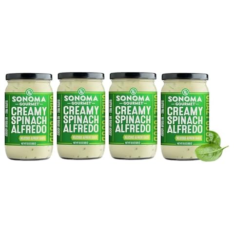 Sonoma Gourmet Spinach Alfredo Pasta Sauce | Gluten-Free and No Sugar Added | Made With Real Cream | 15.5 Ounce Jars (Pack of 4) Cover