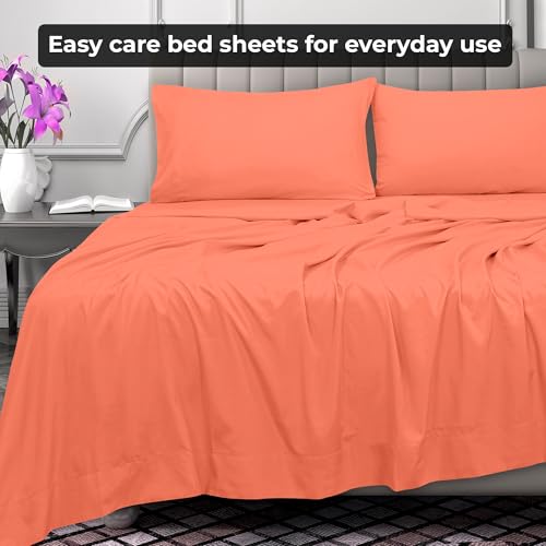 Image of Royale Linens Twin Flat Sheet - Ultra Soft Brushed 1800 Microfiber Flat Sheets Only - Wrinkle Free & Stain Resistant - Hotel Quality Top Sheet for Bed (Twin, Coral)