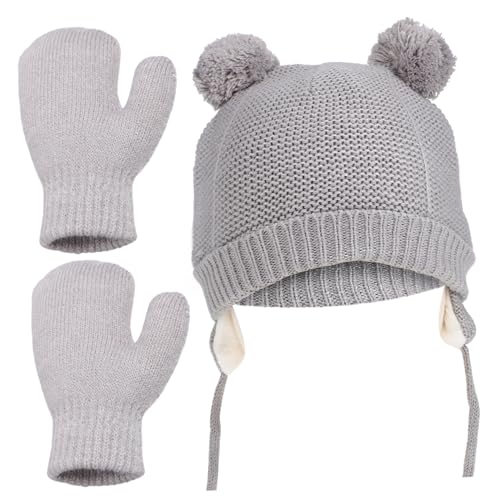 BESPORTBLE Girls Boys Toddler Snapback Hats Winter Warm Beanie Cap with Gloves Set Grey