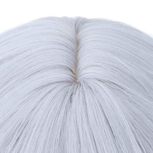 Image of PATTNIUM Silver White Wig for Kids Girls Short Curly Wavy Wigs with Bangs Shoulder Length Wavy Heat Resistant Synthetic Wig Halloween Cosplay Costume Party Wig