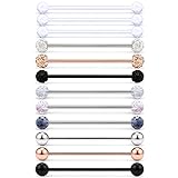 SCERRING 12PCS 14G Clear Acrylic Bioflex & Stainless Steel Industrial Barbell Cartilage Earring Retainer Body Piercing Jewelry 1 1/2'(38mm) Glitter Crystal Style 2#