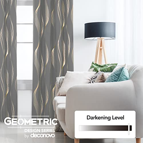 Deconovo Blackout Eyelet Curtains Thermal Insulated Gold Wave Line Foil Printed Curtains for Bedroom 66x72 Inch Light Grey 2 Panels - Image 3