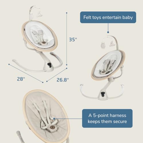 Maxi-Cosi Cassia Electric Baby Swing with Music - Classic Oat | 360-Degree Seat Rotation, 5 Swing Speeds & 12 Melodies; Motion Sensor Activation & 2 Recline Positions - image 7