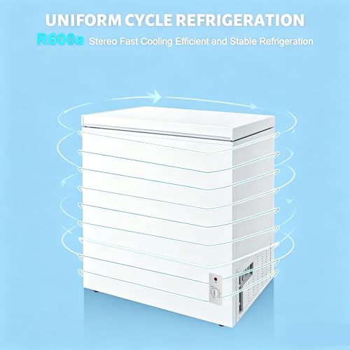 Image of Compact Deep Freezer, 3.6 Cu Ft Chest Freezer with 6 Adjustable Thermostat, Top Open Door Freezer with Removable Basket, Energy Saving Freezer for Home, Apartment, Office, White