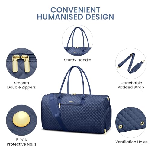 Image of Women Weekender Travel Duffle Bag: Travel Duffel Overnight Bags with Shoe Compartment Large Carry on Tote with Toiletry Bag Weekend Traveling Yoga Gym Hospital Bag for Women with Wet Pocket Blue