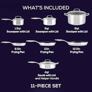 Circulon C1 Series Clad Stainless Steel with ScratchDefense Technology Nonstick Induction Cookware Pots and Pans Set, Metal Utensil Safe, 11 Piece Set - Polished Stainless Steel Circulon C1 Series Clad Stainless Steel with ScratchDefense Technology Nonstick Induction Cookware Pots and Pans Set Metal Utensil Safe 11 Piece Set Polished Stainless Steel