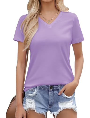 MAGCOMSEN Women's Cotton V-Neck Short Sleeve Tee Classic Fit Summer Tops