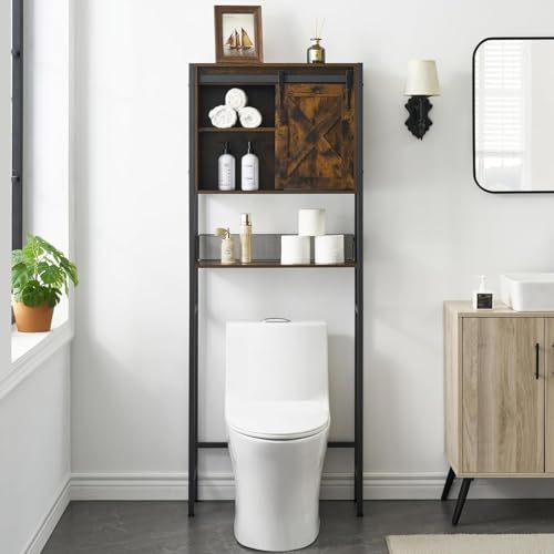 GAOMON The Toilet Storage Cabinet, Bathroom Organizer with Sliding Doors, Adjustable Shelf for Bathroom,Restroom,Laundry, Brown
