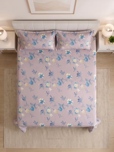 Image of Mafatlal 130 GSM Pearl Double Size Bedsheet with 2 Pillow Covers | 90 x 100 Inches | Soft Microfiber Fabric | Lightweight, Quick Dry, Color Lock, Smooth Finish for Everyday Comfort | Lavender Floral