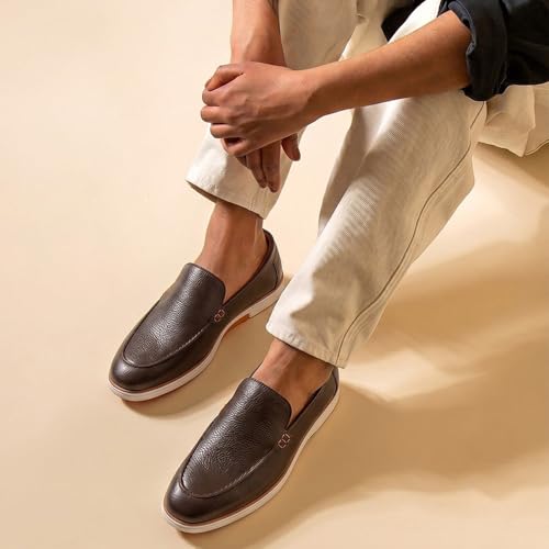 Image of HAYES LONDON Genuine Leather Loafers for Men | Casual Slip-On Shoes | Breathable & Comfortable Summer Wear | Lightweight Walking Shoes