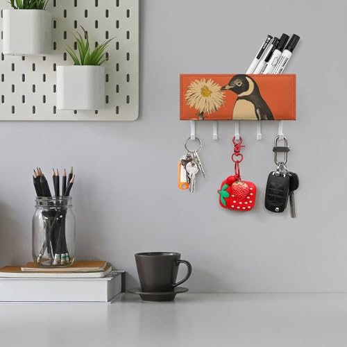 Cuelgallaves de pared de pingüino con 5 ganchos para pasillo 6