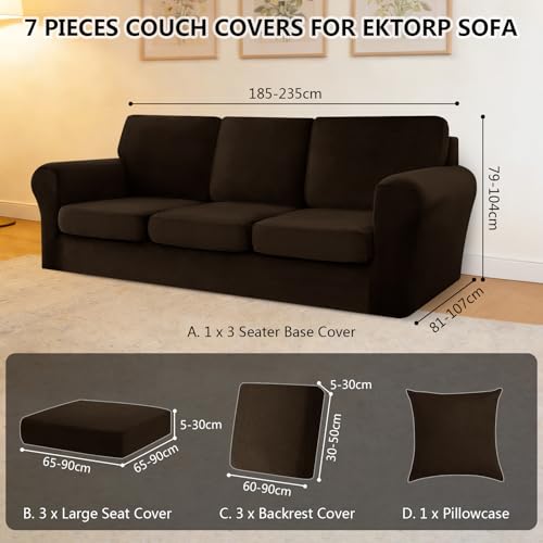 Housse canapé 3 places Ektorp extensible velours contre usure coussin