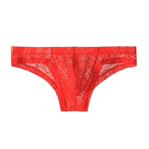 Zanisouta Lencería sexy para hombre, ropa interior de encaje transpirable, calzoncillos ligeros, braguitas monocromáticas, braguitas de Brasil, ropa interior cómoda, calzoncillos para hombre, O rojo
