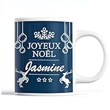 Planetee Tasse Nol Jasmine | Mug prnom femme Ide Cadeau de Nol original Bleu