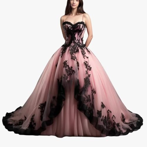 Mauuwy Gothic Quinceanera Dresses with Black Lace Appliques Sweet 16 Prom Dresses Tiered Wedding Dresses for Bride4