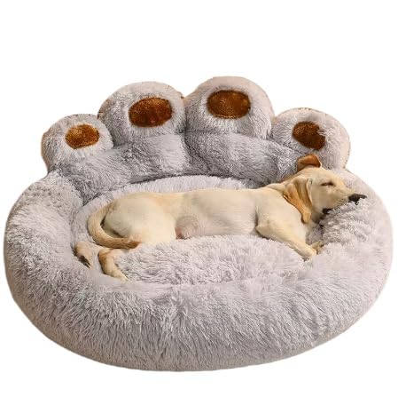 HCOSBIN猫 ベッド ペット用丸型ベッド 足形 ペットベット ふわふわ かわいい 犬クッション、足跡の形をしたペットベッド、豪華な素材、冬や冬にソファやベッドとして使用するのに適しています。 (グレー,70cm)
