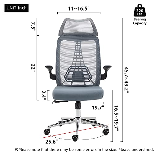 Gray Home Office Desk Chairs Computer Chair For Bedroom Ergonomic Office Chair For Adults Conference Room Mesh Office Chair With Adjustable Lumbar Support,Backrest,Headrest,Armrest,Tilt Function #TOP6