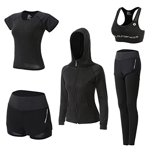 Workout Sets for Women 5 Piece Yoga Exercise Gym Outfits Sport Running Athletic Clothing Set Tracksuits Activewear