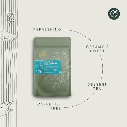 Image of Luxmi Estates Vanilla Peppermint Herbal Tea, 50 Biodegradable Tea Bags (100g, 3.5oz, 50 Cups) | Caffeine-Free Two-Ingredient Blend with Real Peppermint Leaf & Natural Vanilla | Soothing After-Dinner Bulk Pack, Vegan