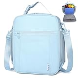 NOL Nylon Waterproof Kids Lunch Bag, Insulated Lunch Bag, Lunch box Cooler, Reusable, Zip Closure with Buckle Handle Holds Lunch Box, Snacks & Water Bottle for School Work, Light blue